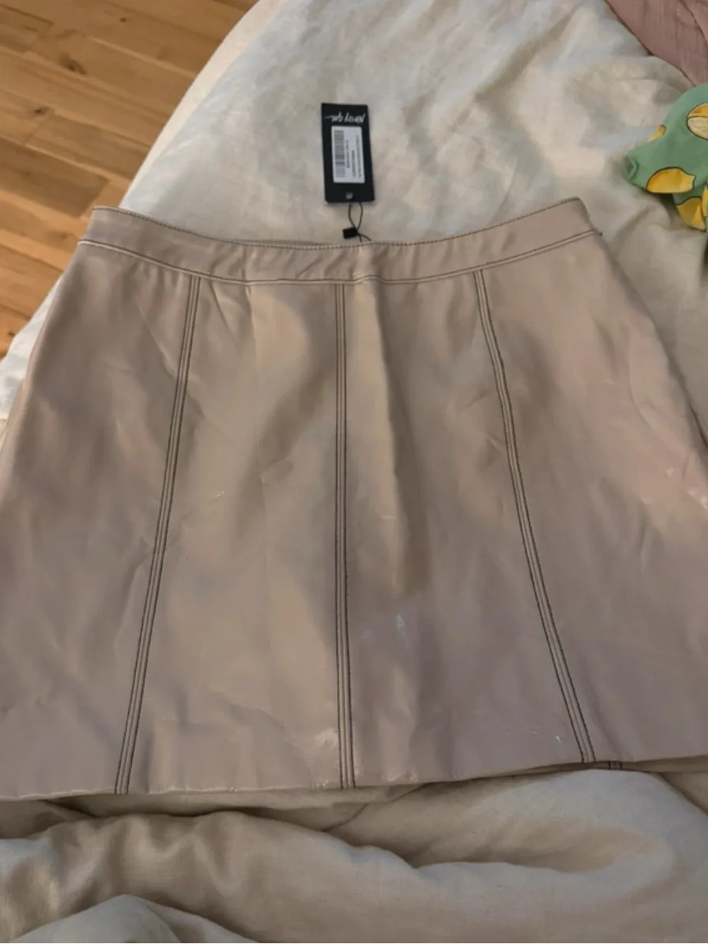 Nasty Gal Faux Leather Above Knee Skirt in Beige